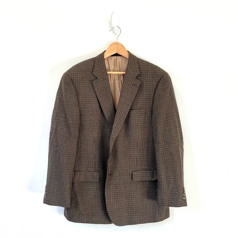 Chaps Black Brown 100% Lamb Wool Suit Jacket